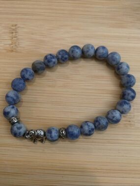 Blue Sodalite Stone Stretch Bracelet with Silver Elephant unisex
